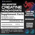 Creatine Monohydrate 3000mg Per Serving - 3X Strength Micronized Creatine Powder - Supports Lean Muscle, Strength, Energy, & Endurance - All Natural Supplement, Non-GMO, Bottled in USA - 120 Capsules