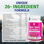 1 Body Hair Skin and Nails Vitamins with Biotin – Hair Growth Supplement for Women & Men with 26 Vitamins, Minerals & Herbal Extracts – Stronger Hair, Healthy Skin & Nails – 60 Vegan Capsules