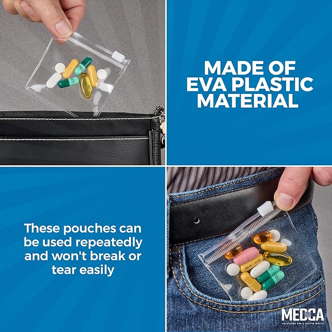 Zippered Pill Pouch Bags - 24 Pcs, Slide Lock Clear Plastic Mini Bags, BPA-Free for Pills Vitamins, Supplements, Medications, Jewelry, Crafts, Small Objects - Self-Sealing, Reusable, Travel-Friendly