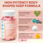Sugar Free Garcinia Cambogia Gummies 1000mg 95% HCA Pure Extract with L-Carnitine, Raspberry Ketone, Chromium, Green Coffee Bean for Metabolism, 100% Organic Extract, Vegan, Strawberry Flavor 60 Cts