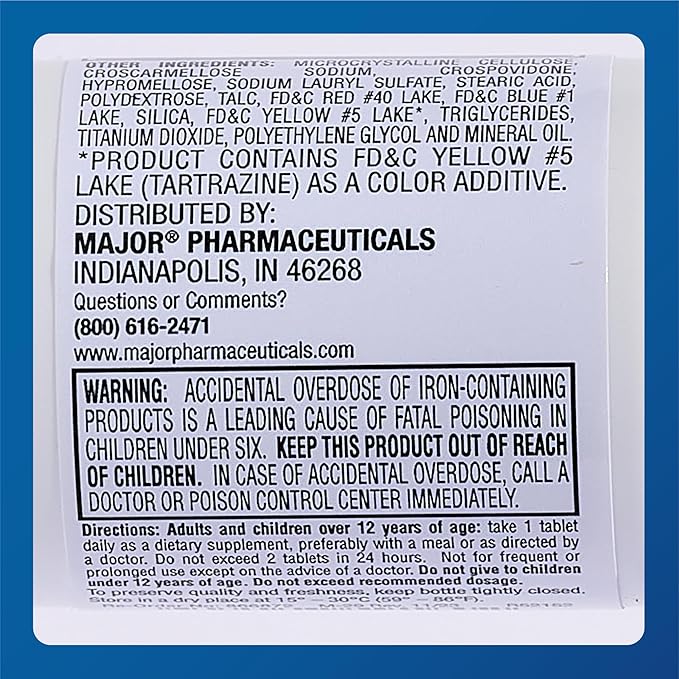 Major Ferosul - Ferrous Sulfate 325mg Tablets with 65mg of Elemental Iron - Iron Supplement for Women, Men - Green - 100 Tablets (6 Pack)