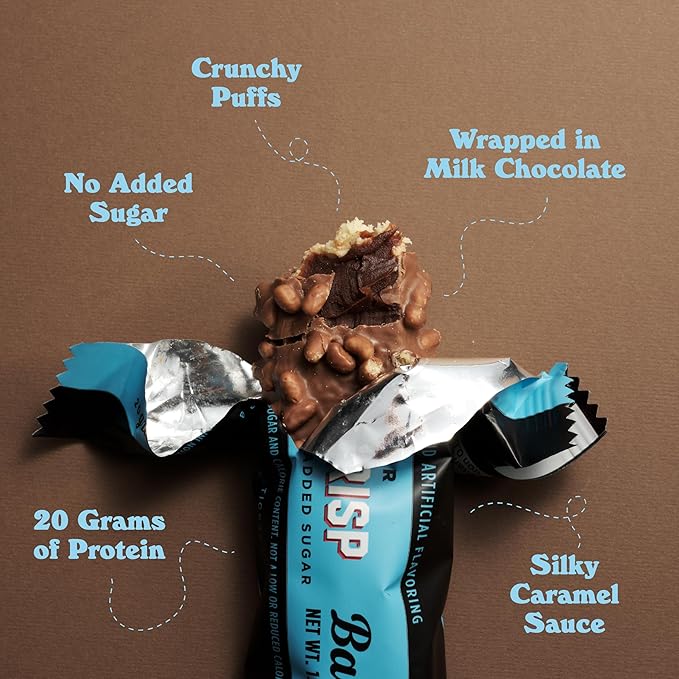 Barebells Protein Bars Creamy Crisp - 12 Count, 20g High Protein Treats - Chocolate Nutrition Bar with 1g Total Sugars - On-The-Go Breakfast or Post-Workout Snack