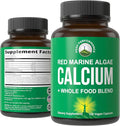 Plant Based Calcium - Red Marine Algae Calcium Supplement with Vitamin C, D3, K, Magnesium, and Whole Food Vegetable Blend. Vegan Capsules for Bones and Joints. 120 Pills, Tablets