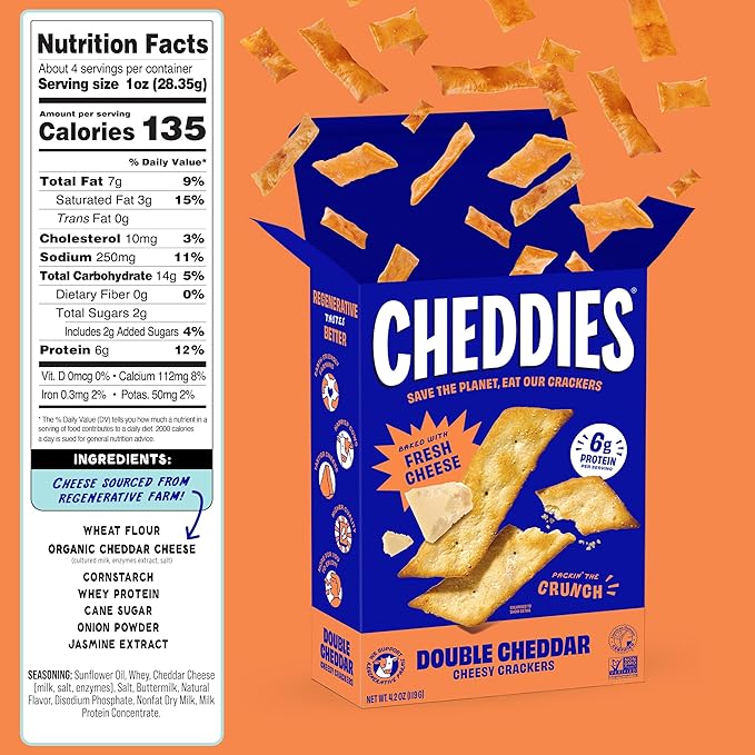 Cheddies Crackers Double Cheddar | Healthy Snacks Made with Real Cheddar Cheese and Simple Ingredients | Non-GMO | Cheesy Crackers | 4.2 Ounce (Pack of 6)