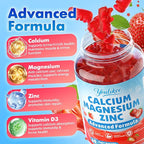 2 Pack Calcium Magnesium Zinc Gummies for Adult, Calcium Citrate with Vitamin D3, High Absorption Calcium Magnesium Supplement for Women & Men, Sugar-Free, Strawberry Flavor, 120 Count