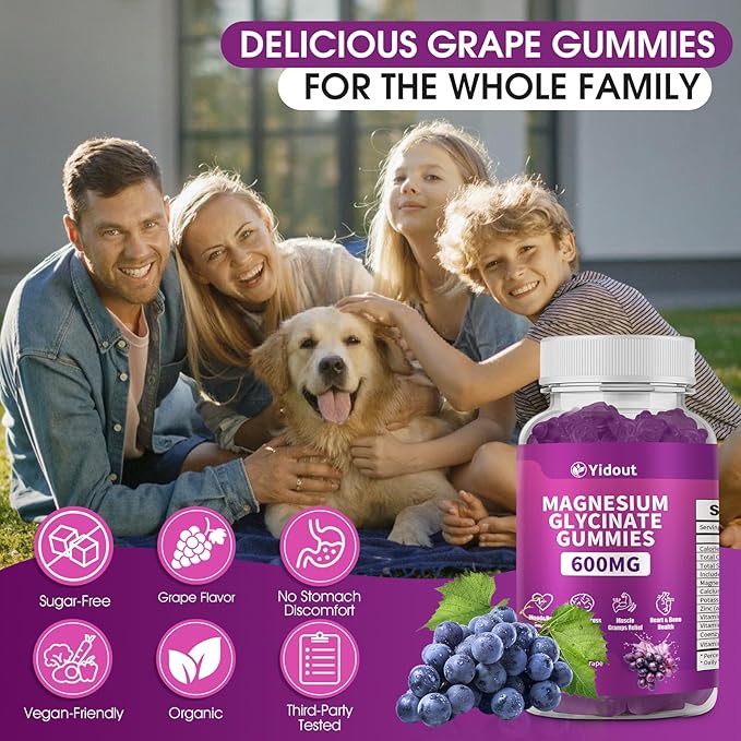 Magnesium Glycinate Gummies 600mg，High Absorption Magnesium Gummies, Sugar Free Chews for Adults & Kids Relaxation, Stress Relief (60 Count (Pack of 1))