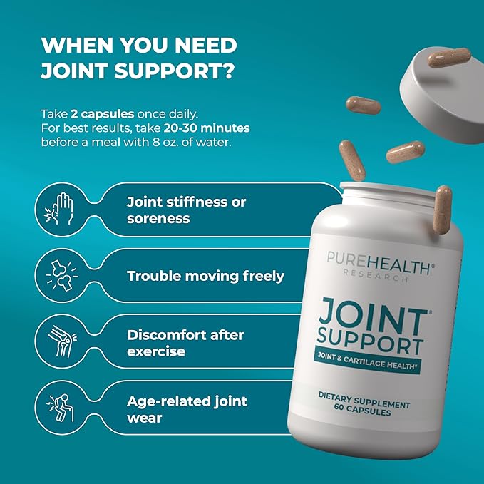 PUREHEALTH RESEARCH Joint Support NEM Eggshell Membrane with Boswellia Extract, Calcium & Turmeric, 60 Capsules