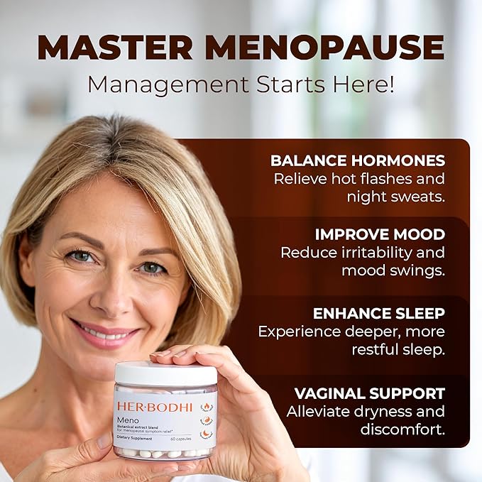 Her Bodhi Meno- Menopause Hormonal Balance for Women, Estrogen Soy Isoflavones Menopause Supplement for Women | with Ashwagandha & Black Cohosh | Hot Flashes Menopause Relief (60 Capsules)