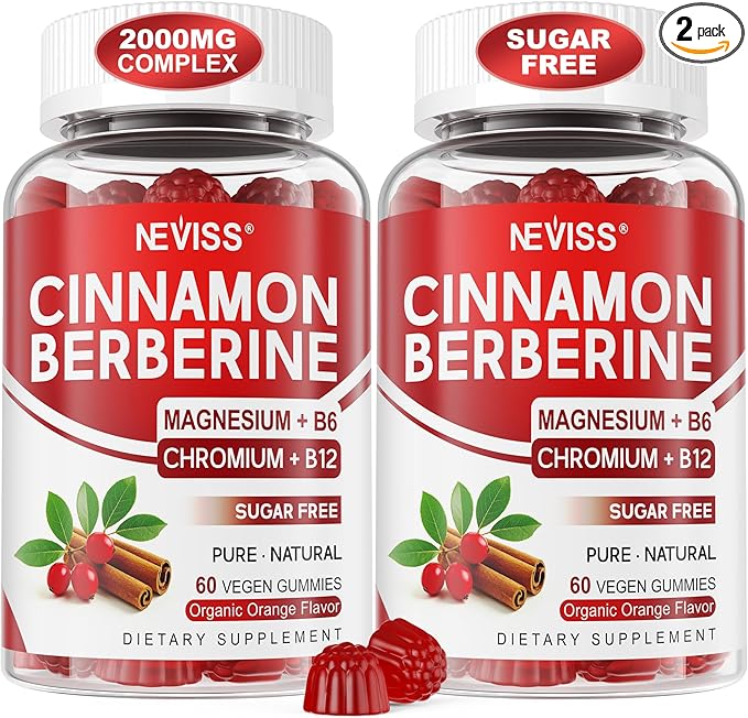 Ceylon Cinnamon Berberine Gummies 2000mg Sugar Free, Organic Berberine HCI Supplement with Ceylon Cinnamon, Bitter Melon, Green Tea, Chromium, Magnesium Glycinate & Methyl B12 for Women & Men, 120ct