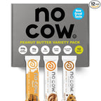 No Cow Vegan Protein Bars, Upgraded Peanut Butter Variety Pack | 20g Plant Based Protein, Gluten Free, Dairy Free, Soy Free, Keto Friendly, Low Sugar, High Fiber Snack Bars | Pack of 12