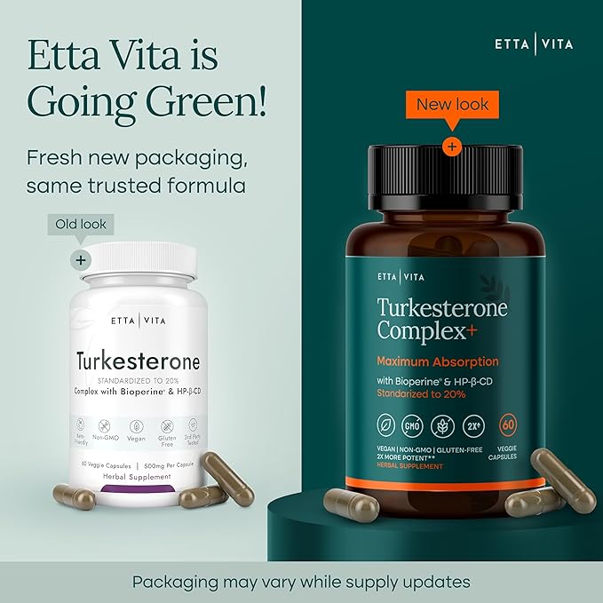 Potent Turkesterone Supplement, 2X Pure (Made in USA - 3rd Party Tested) Most Bioavailable and Natural Test Support Supplement, Supports Energy Lean Muscle Health, Recovery and Stamina, Vegan (60ct)