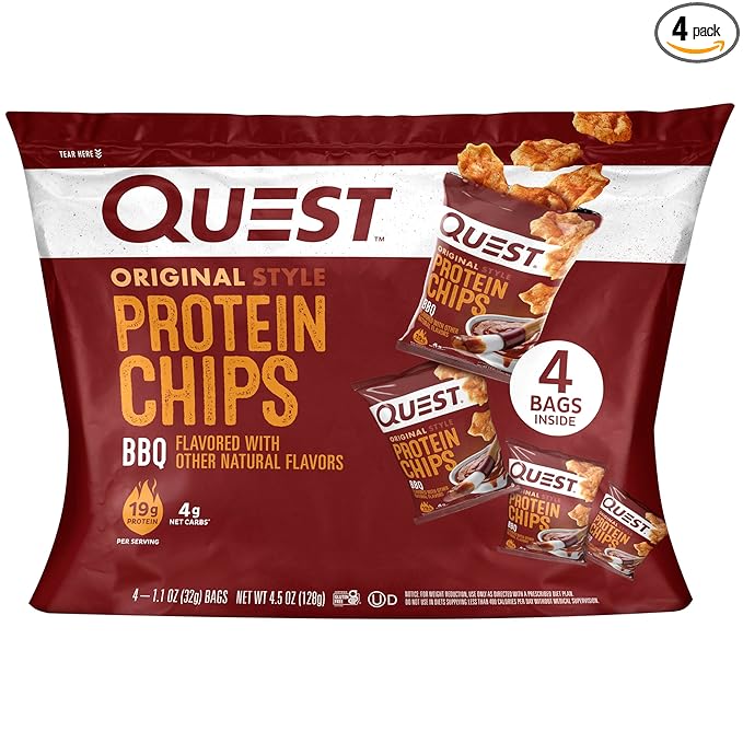 Quest Nutrition BBQ Protein Chips, 19g Protein, 4g Net Carb, Low Carb, Gluten Free, 1.1 oz, 4 count