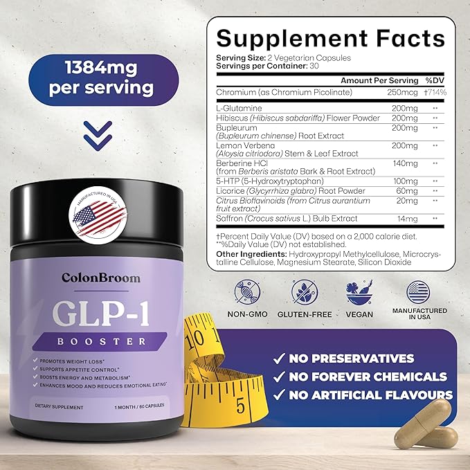 ColonBroom GLP-1 Weight Management Supplement for Women & Men - GLP1 Supports Gut Health, Metabolic Wellness & Appetite Regulation - Vegan, Gluten-Free Diet Capsules | 120 Count