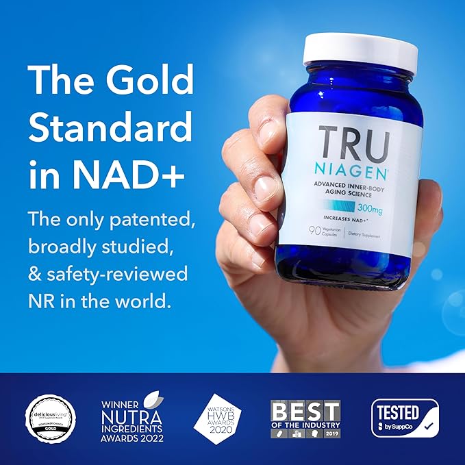 TRU NIAGEN Patented NAD Supplement for Brain Function, Anti Aging & Cell Regeneration, 300mg Niagen, 90 Servings | Supports Cellular Energy, Muscle | Nicotinamide Riboside (NR) Take 1 Daily | 1 Bottle