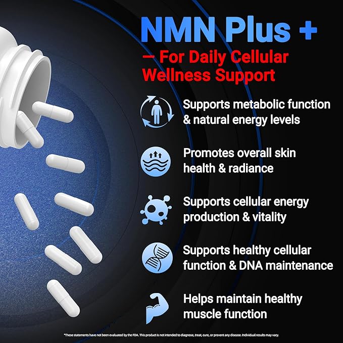 NMN Supplement, 5-in-1 Complex with NAC, Alpha Lipoic Acid, CoQ10 & Resveratrol - High Absorption Anti Aging Formula - Third Party Tested, cGMP, Gluten Free - 60 Capsules