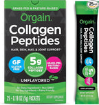 Orgain Hydrolyzed Collagen Peptides Travel Packets For Women & Men - 5g Grass Fed Collagen Per Serving, Hair, Skin, Nail & Joint Support Supplement, Non-GMO, Type I & III - Unflavored (25 Count)