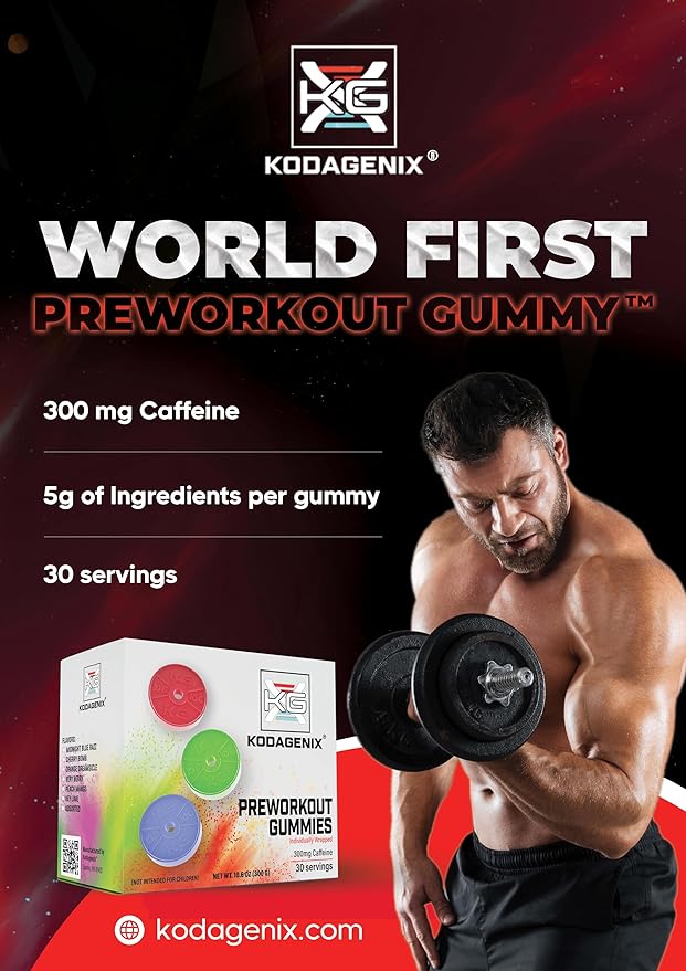 Kodagenix Pre Workout Gummies for Men and Women with Caffeine, L-Citrulline and Beta Alanine - World's First Preworkout Gummy™ - High Stim Preworkout for Men and Women - USA-Made - 30 Servings