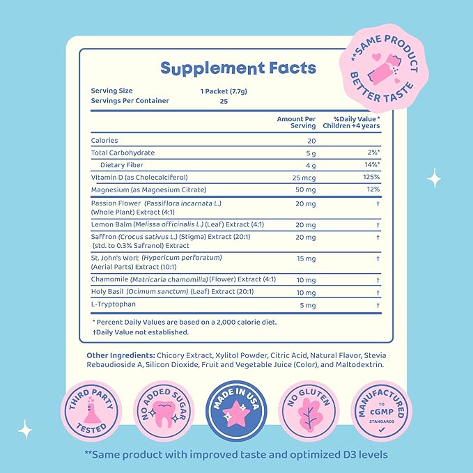 JoySpring Mood Magic for Kids – Natural Mood Support Pixie Sticks Candy with Saffron Extract, Magnesium Citrate & Vitamin D3 | Sugar-Free Powder Drink or Candy | 25 Servings | 4+ Years