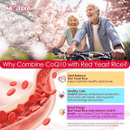 Red Yeast Rice Gummies 600mg & CoQ10 200mg for Adult, 12-in-1 High Absorption Coenzyme Q10 Supplement Plus Omega 3, PQQ, Astaxanthin, Methyl B12, Support Brain, Energy, Immunity, Antioxidant, 120Cts