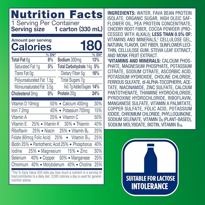 Ensure Plant-Based Protein Shake With 20g Protein, 5g Fiber, Ready to Drink, Chocolate, 11 Fl Oz, 12 Pack