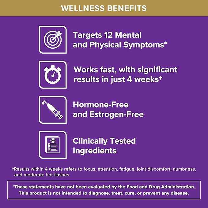 Qunol Menopause Relief + B6 Hormone & Estrogen Free Supplement, Menopause Support for Brain Fog, Hot Flashes, Night Sweats, Mood Swings, 60 Capsules