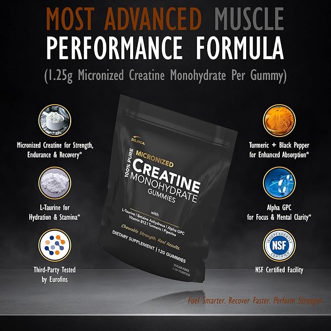 Creatine Monohydrate Gummies for Men & Women - Sugar Free & Vegan Advanced Formula W/L-Taurine + Vitamin B12 - for Muscle Strength, Muscles Builder, Recovery (120 Count (Pack of 1), Mixed Berry)