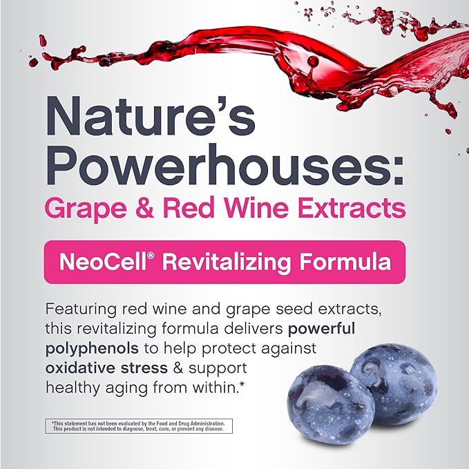 NeoCell Resveratrol Complex 1800 mg | 180 Capsules | Revitalizing Formula | Potent Antioxidant Supplement | Grape & Red Wine Extract