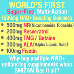 1500mg NAD+ Sugar Free Gummies | NAD + Plus NR TMG ALA Trans-Resveratrol Fisetin Supplements | Nicotinamide Riboside Trimethylglycine Alpha Lipoic Acid Betaine Pills Capsules Tincture Supplement Alt