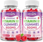 2 Pack Vitamin B1 Gummies 500mg for Adults & Kids – High Potency Thiamine B1 Supplement for Energy & Nervous System Support, Sugar-Free, Raspberry Flavor, 120 Count