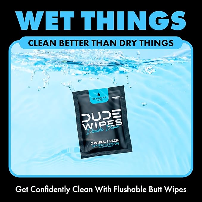 DUDE Wipes Double Deuce Unscented Travel Wipes - 2 Wipes per Pack (40 packs, 80 Count) - On-The-Go Adult Flushable Wipes for Sensitive Skin - Infused with Vitamin E and Aloe - Septic and Sewer Safe