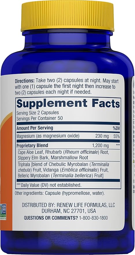 Renew Life Detox Cleanse More, Reduces Bloating and Restores Regularity, Overnight Constipation Relief, Soy, Dairy and gluten-free, 100 Capsules