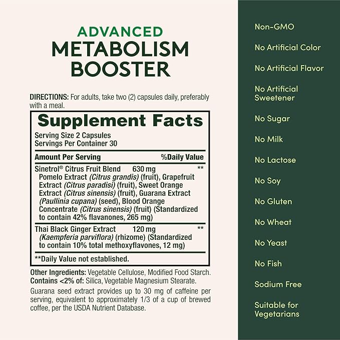 Nature's Bounty Advanced Metabolism Booster, Helps Support Healthy Metabolism & Fat Loss, 60 Capsules