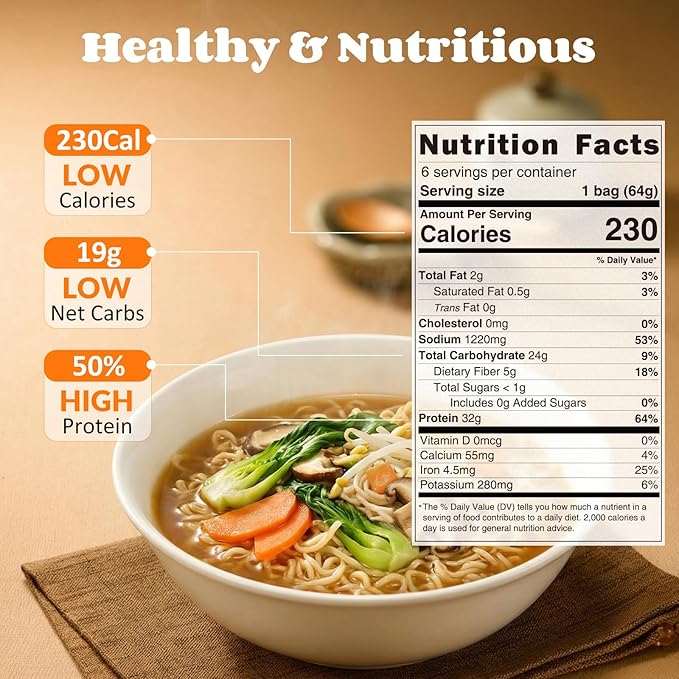 Healspot High Protein Instant Ramen, 6 Pack Non Fried Ramen Broth, 32g Plant Based Protein, Low Fat, Low Carb, Non GMO, Keto Friendly & Plant Based(Golden-Chicken)