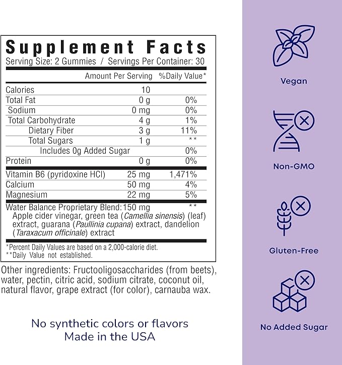 her own Debloat Gummy, Bloating and Gas Relief, Helps Reduce Water Retention, Supports Energy, with Apple Cider Vinegar and Dandelion, Gluten and Soy Free, Vegan, 60 Gummies, 60 Servings
