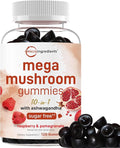 Micro Ingredients Mega Mushroom Gummies | 10-in-1 with Lions Mane, Turkey Tail, Reishi, Cordyceps, Chaga, Maitake, & Ashwagandha | Sugar-Free Raspberry Pomegranate Flavor | Non-GMO | 120 Count
