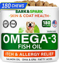 BARK&SPARK Omega 3 for Dogs and Cats-180 Fish Oil Treats for Dogs & Cats Shedding, Skin Allergy, Itch Relief, Hot Spots Treatment-Joint Health-Skin and Coat Supplement-EPA & DHA Fatty Acids-Salmon Oil