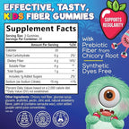Fiber Gummies for Kids - Dietary Fiber 4g Per Serving - Daily Kids Fiber Gummy Supplement - Soluble Inulin Prebiotic Gummy for Digestive Health Support - Plant-Based Regularity Support - 60 Gummies
