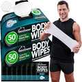 Body Wipes for Men (2pk) - 100 XL No Rinse Shower Sheets + 8 Travel Bath Wipes - 10 x 11.5" After Gym Adult Washcloths - Mens Deodorant & Face Towels For Camping Essentials, Survival Gear and Supplies