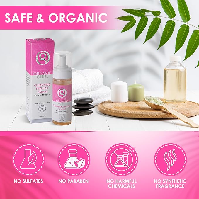 Organic Glide Feminine Body Wash 5 fl oz - Natural Cleansing Mousse with Unique Probiotic Support, pH Balanced, Gentle for Sensitive Skin & Intimate Areas, Refreshing Magnolia Scent (3-pack)