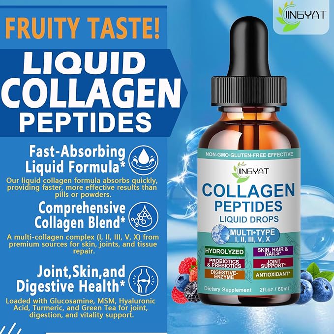 Collagen Peptides Liquid Drops, Multi Collagen Peptide for Skin Hair Nail Joints Bones Gut Health, Hydrolyzed Liquid Collagen Peptides w/Glucosamine Chondroitin MSM Biotin Vitamins for Women and Men