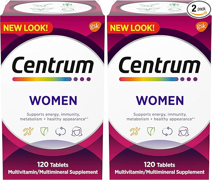 Centrum Multivitamin for Women, Multivitamin/Multimineral Supplement with Iron, Vitamin D3, B Vitamins and Antioxidant Vitamins C and E, Gluten Free, Non-GMO Ingredients - 120 Count (Pack of 2)