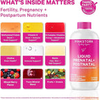 Pink Stork Liquid Prenatal Vitamins for Women - Berry Flavor Organic Food Blend - Fertility, Pregnancy, Postpartum Essentials - Morning Sickness Support - Breastfeeding & Lactation - 32 Servings