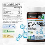BIO KRAUTER® Hyaluronic Acid with Vitamin С for Skin Hydration Support - Vegan Hyaluronic Acid Supplements 250 mg Strength for Beauty & Collagen Support - 60 Gummies, Non-GMO, Banana Flavor