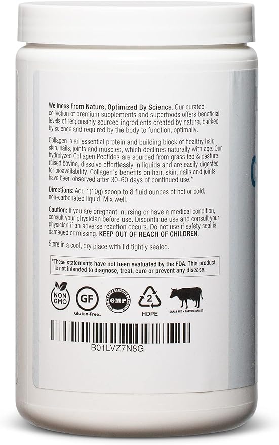 BioOptimal Collagen Peptides Powder - Grass-Fed, Pasture-Raised Hydrolyzed Protein Supplement for Skin, Hair, & Nails - Non-GMO, Zero Sugar Daily Supplement for Men & Women (30 Servings)