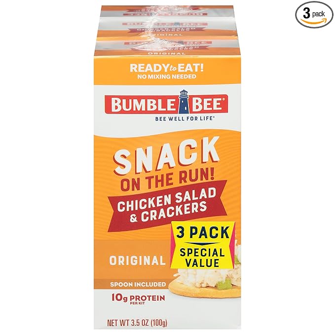 Bumble Bee Snack On The Run! Protein Snack Pack - Original Chicken Salad with Crackers - 10g Protein per Box - Ready to Eat Easy-Open Canned Chicken Salad (Pack of 3)
