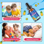 Kids Magnesium Glycinate Liquid with L-Theanine Omega-3, Vitamin B6, D3, Zinc, Magnesium Liquid Drops for Kids Sleep, Relaxation, Calm & Focus, 2 Fl Oz Pineapple Flavor