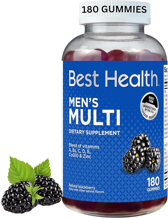Men’s Multivitamin Gummies, Men’s Multivitamin Gummies with CoQ10, Vitamins A, C, Zinc & More, Natural BlackBerry Flavor with Other Natural Flavors (180ct)