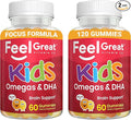 Feel Great Vitamins Kids DHA Gummies with Omega 3 6 9, Vitamin C (2-Pack) | Supports Healthy Brain Function, Vision & Heart Health | Gluten Free, Vegetarian | 60 Gummies