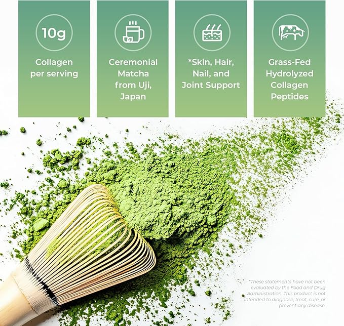 Maiji Japan Matcha Collagen Peptides Powder Supplement, Ceremonial Grade Matcha Green Tea Powder (15 Servings Bag)