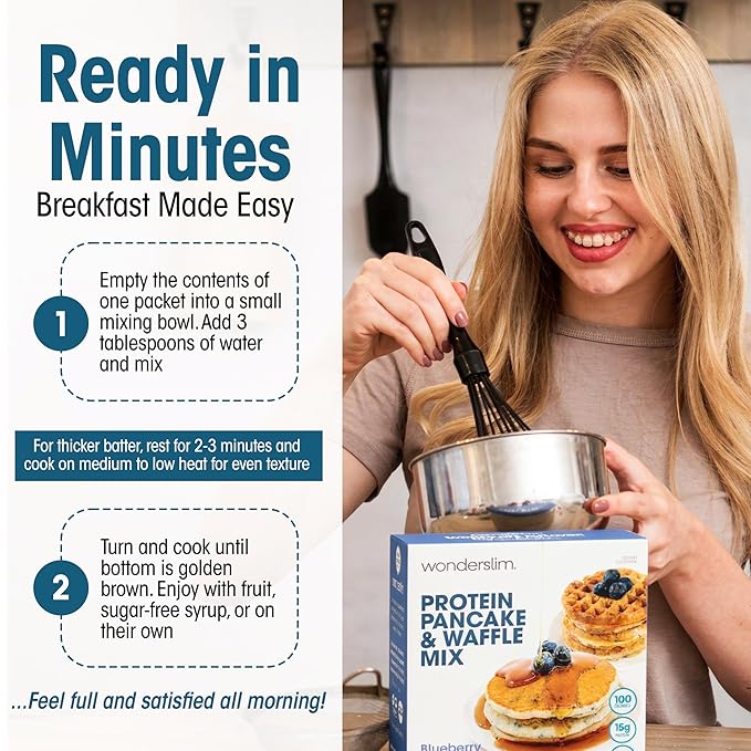 Wonderslim Protein Pancake & Waffle Mix, Blueberry, Low Sugar & Low Calorie (7ct)